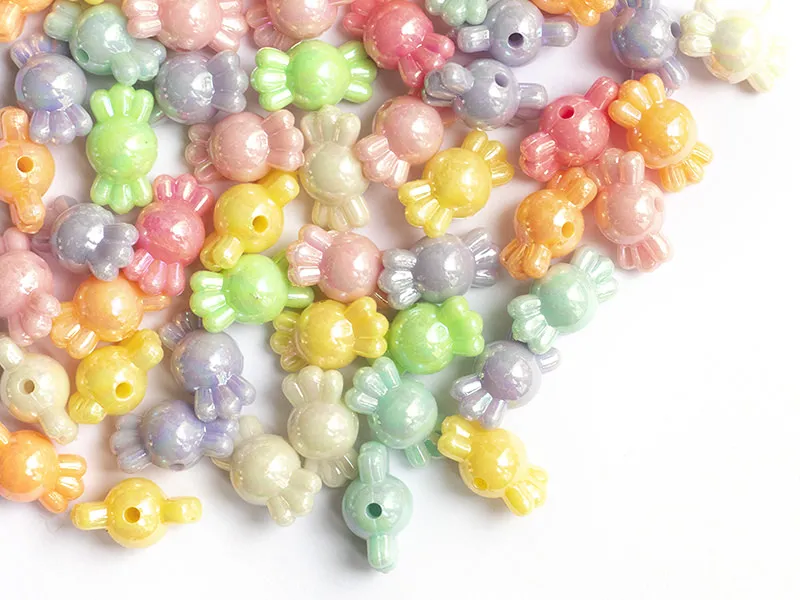 50 perles en plastique - bonbons pastels nacrés multicolores - 16 mm