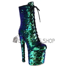Bottine Femme Talon Aiguille Talon Tres Haut Brillante Pole Dance Plateforme À Lacets Bout Rond