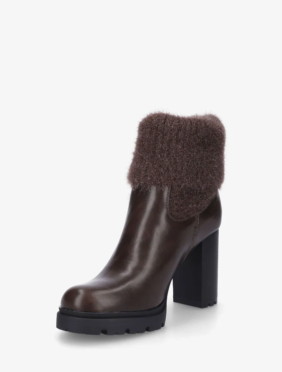 Bottines à talon bi-matière - Marron