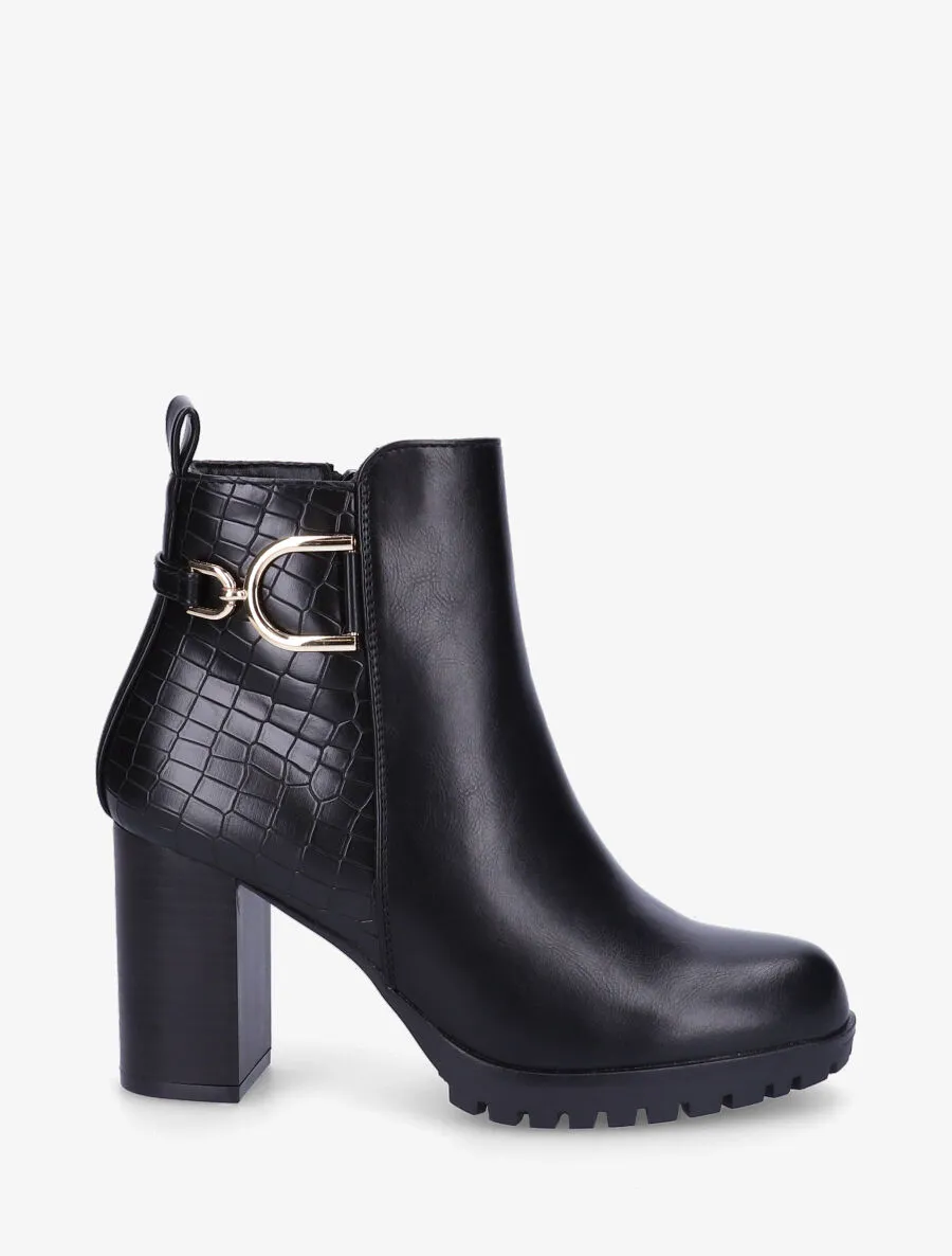 Bottines à talon effet croco - Noir