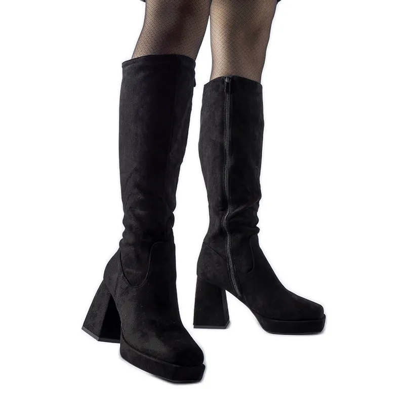 Bottines chaudes noires à talon massif Fantino le noir