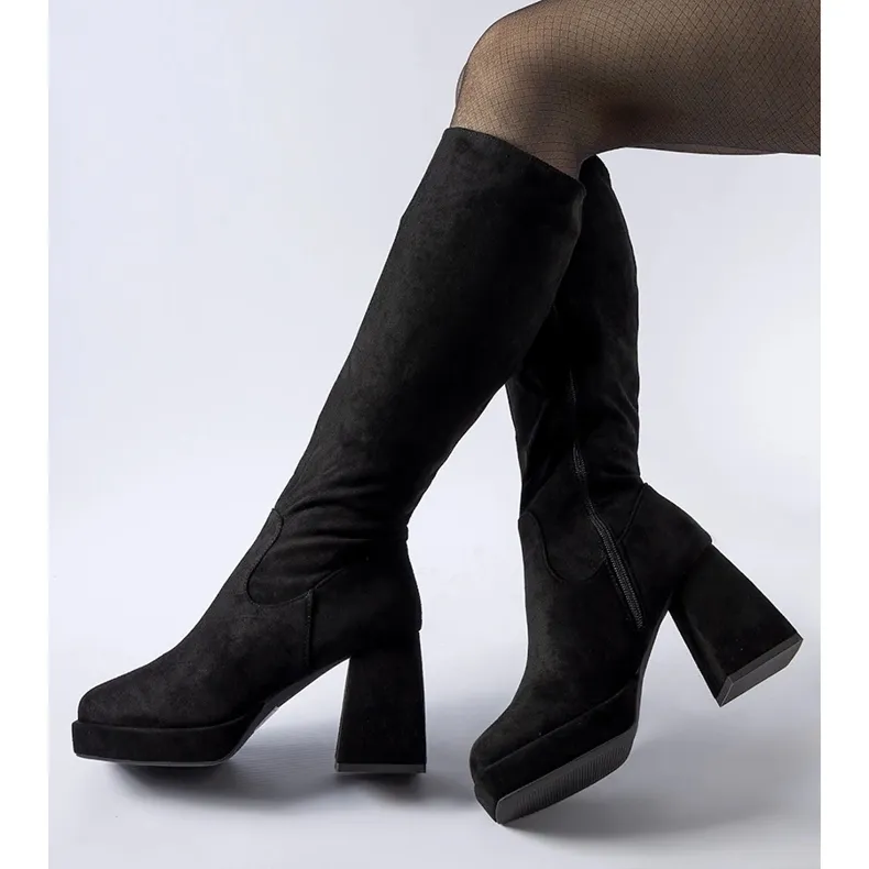 Bottines chaudes noires à talon massif Fantino le noir