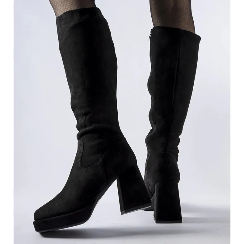 Bottines chaudes noires à talon massif Fantino le noir