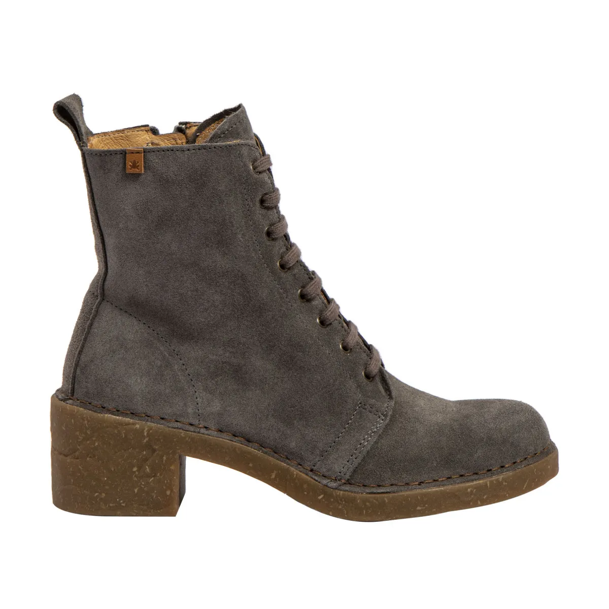 Bottines à talon et lacets en cuir suédé - Gris
