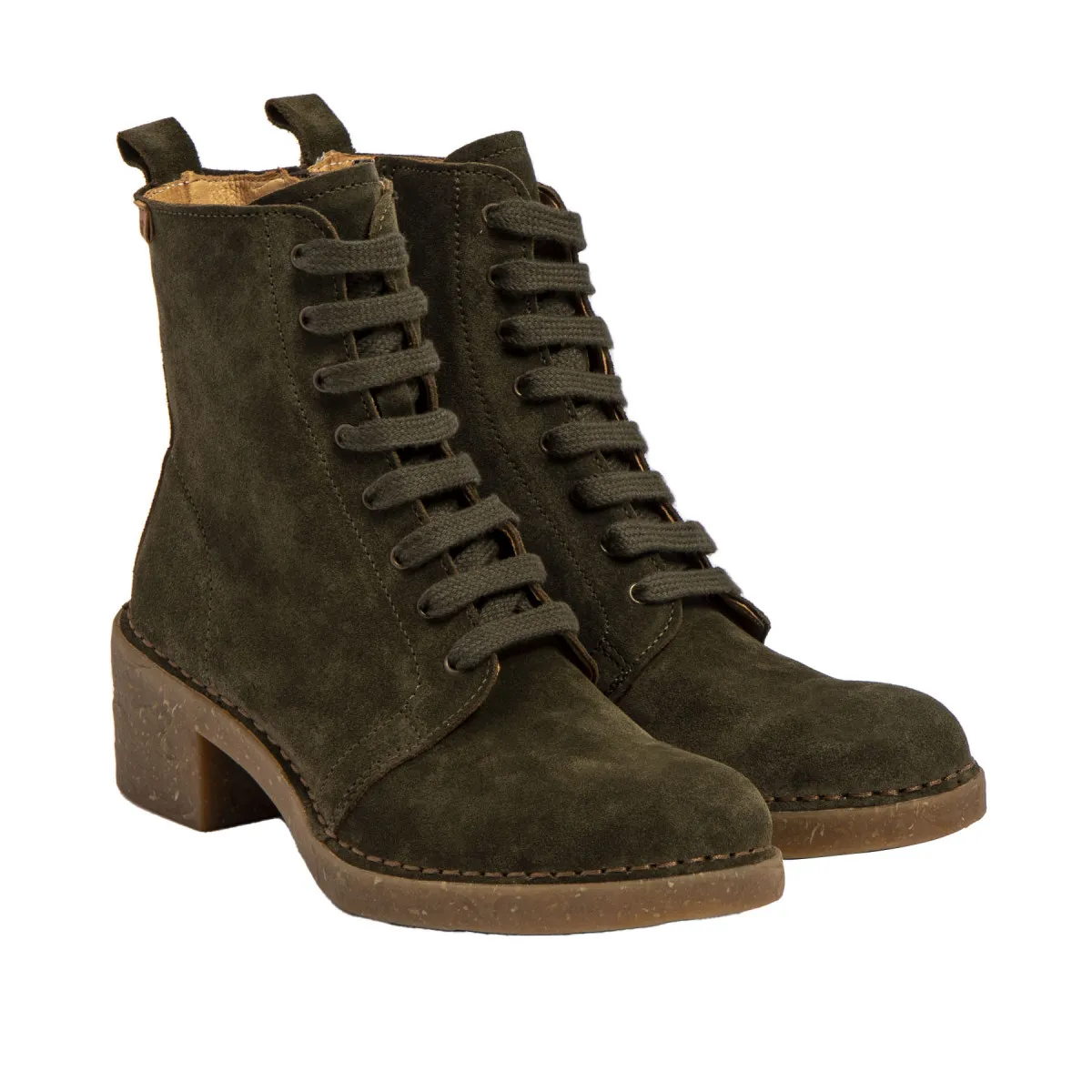 Bottines à talon et lacets en cuir suédé - Vert