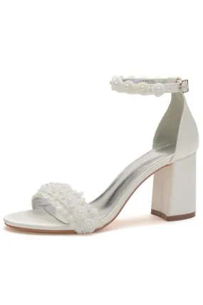 Chaussures de mariage fleuries à talon épais