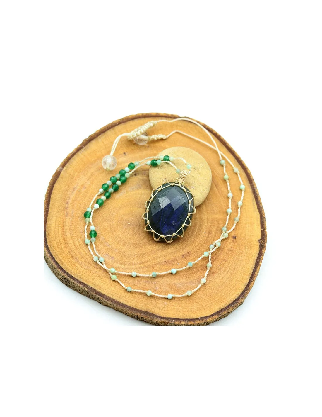 Collier labradorite facetté sur fil de coton