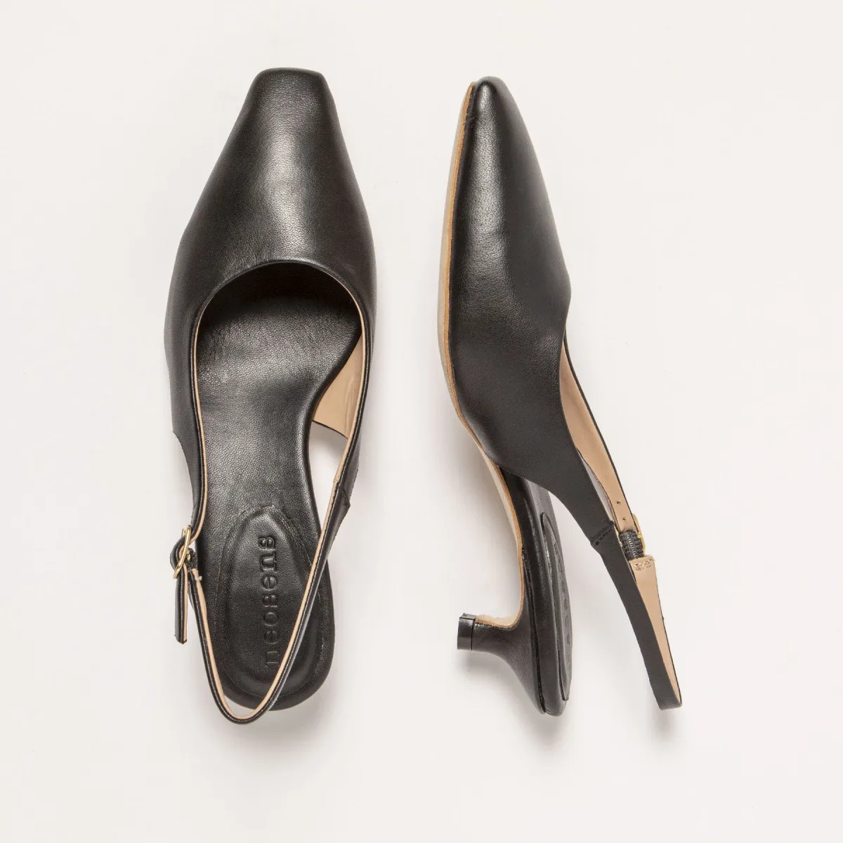 Escarpins en cuir à petit talon - Noir