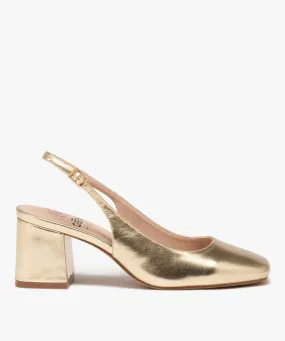 escarpins femme unis a talon et bout carres avec bride cheville jaune escarpins talon carre