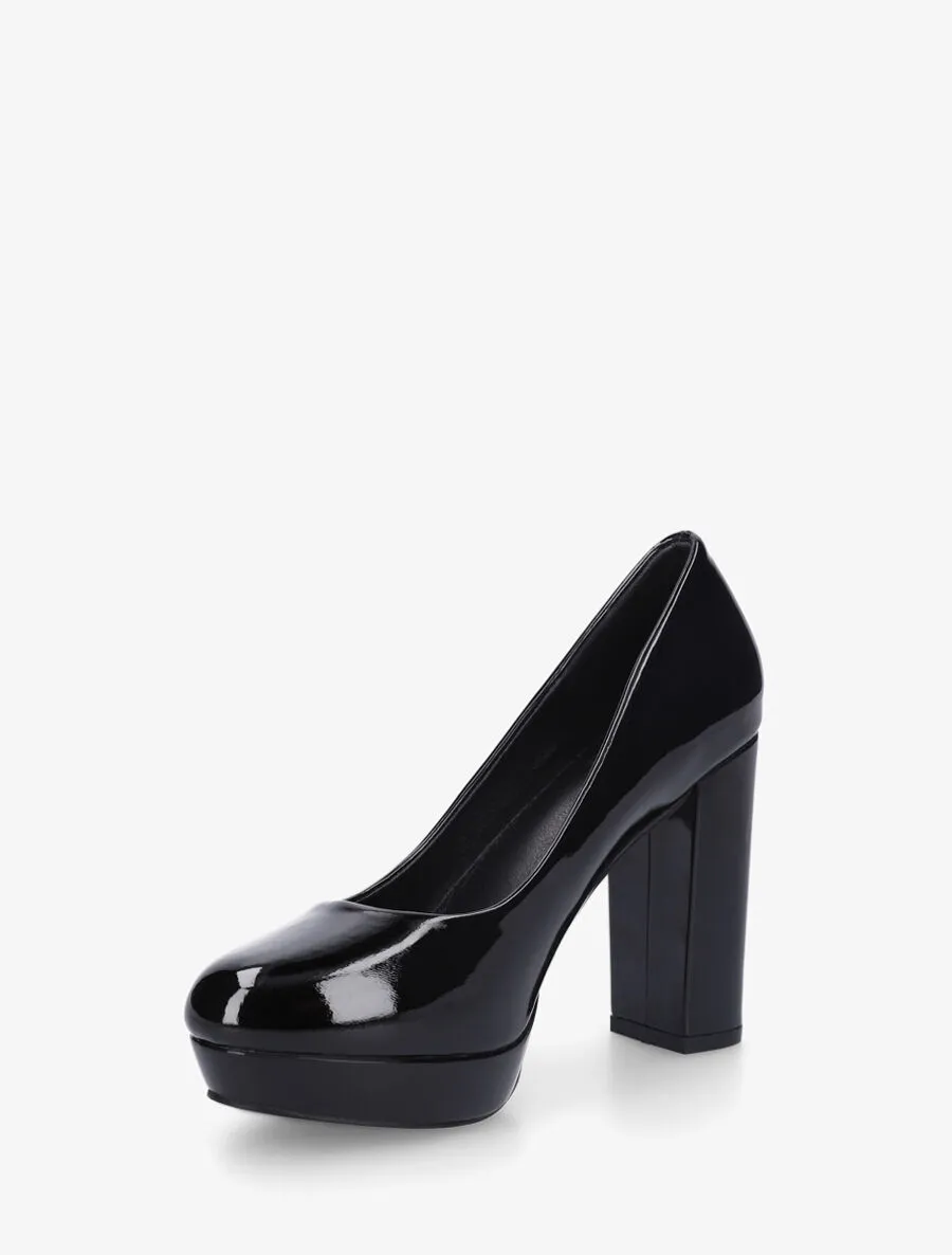 Escarpins vernis à talon épais - Noir