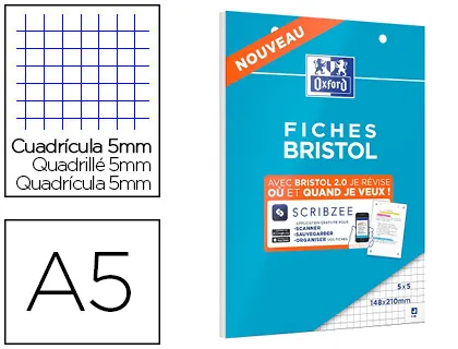 FICHES BRISTOL EN BLOC NON PERFORÉES ASSORTIS 148X210MM