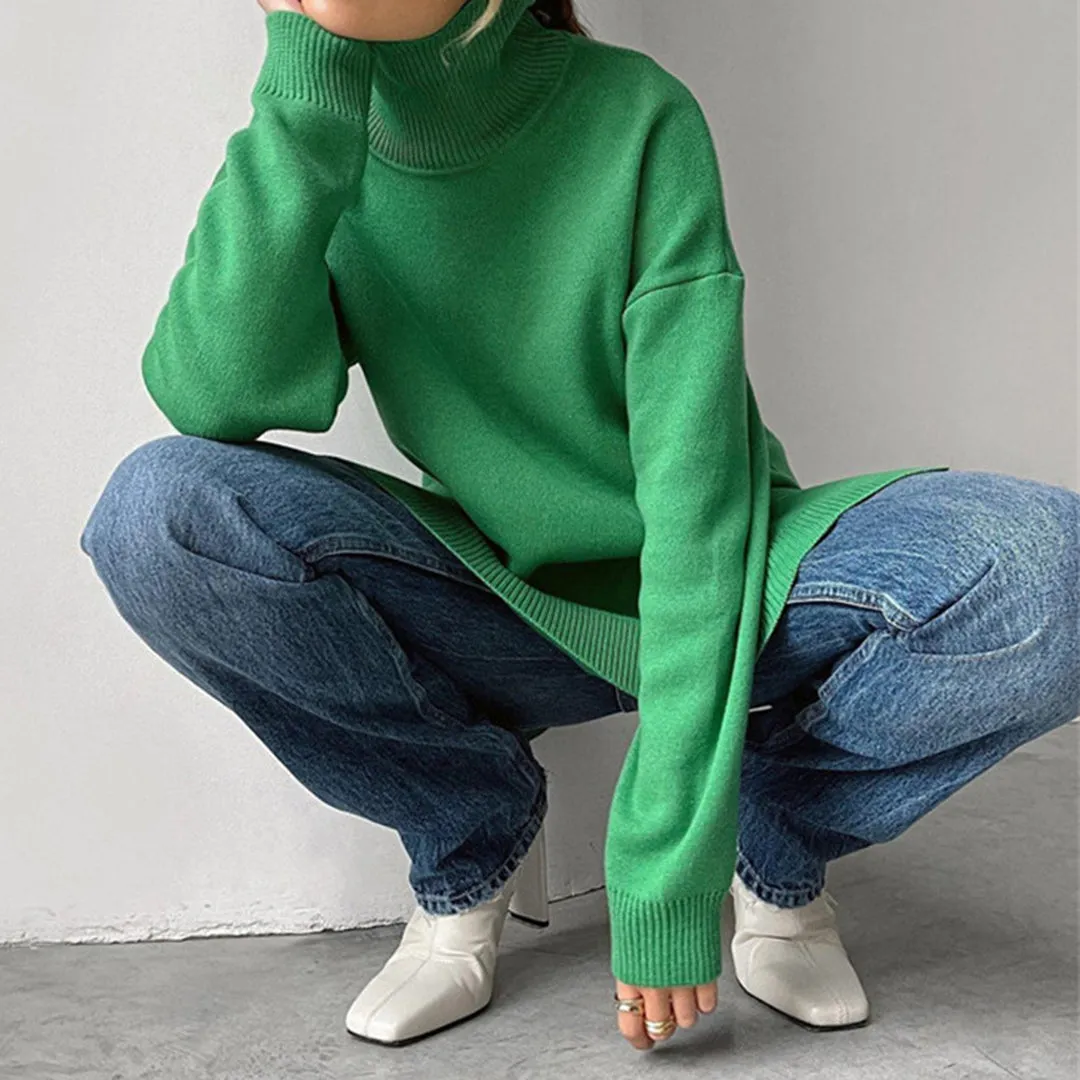 Iryna | Pull d'automne femme grande taille à col roulé et coupe ample.