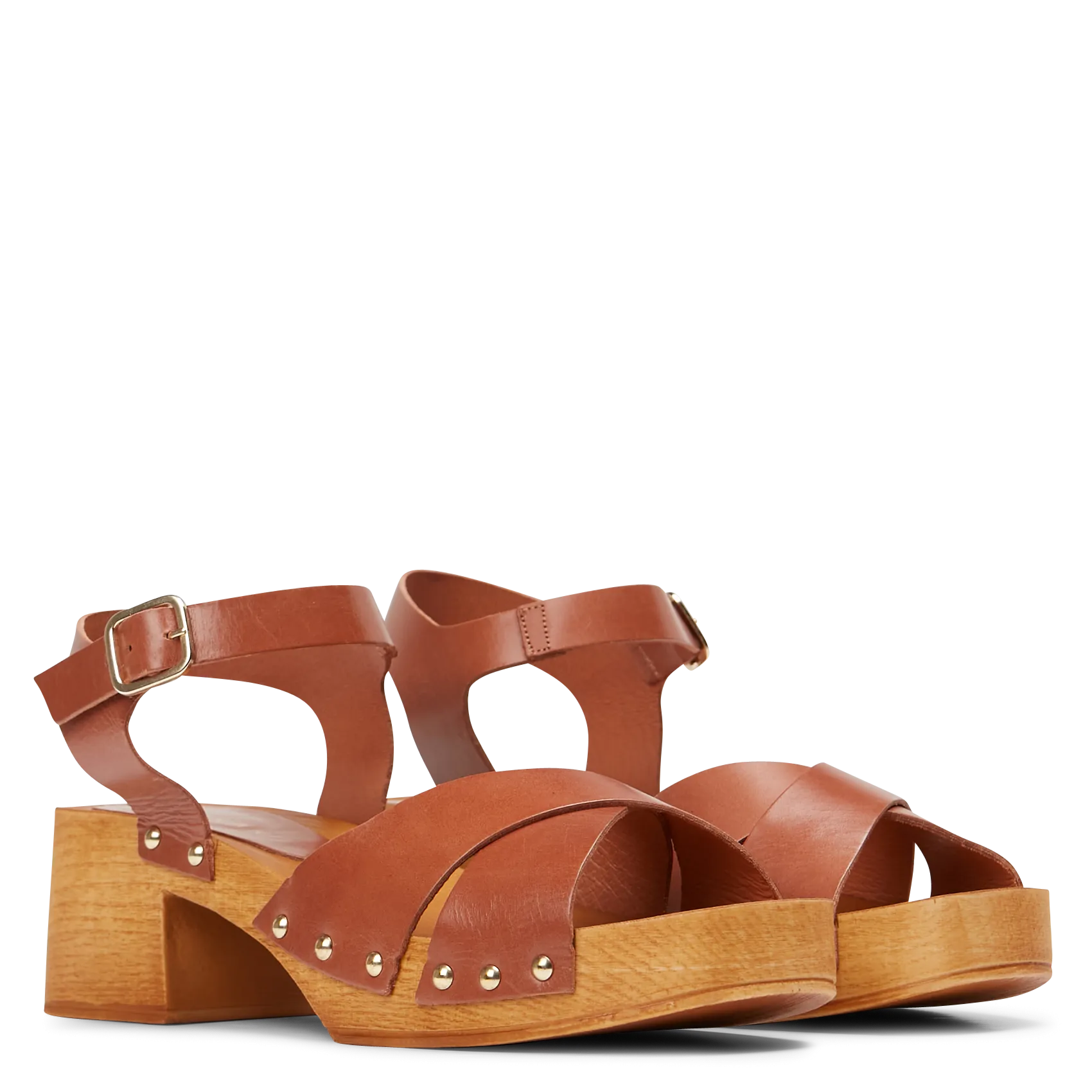 JONAK  Sandales à talon cloutées en cuir mae - Marron
