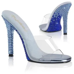 Mule femme transparente à talon aiguille incrusté de strass bleus