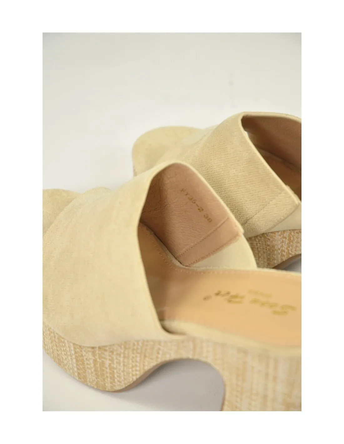MULES A TALON BEIGE EN SUÉDINE - FEMME