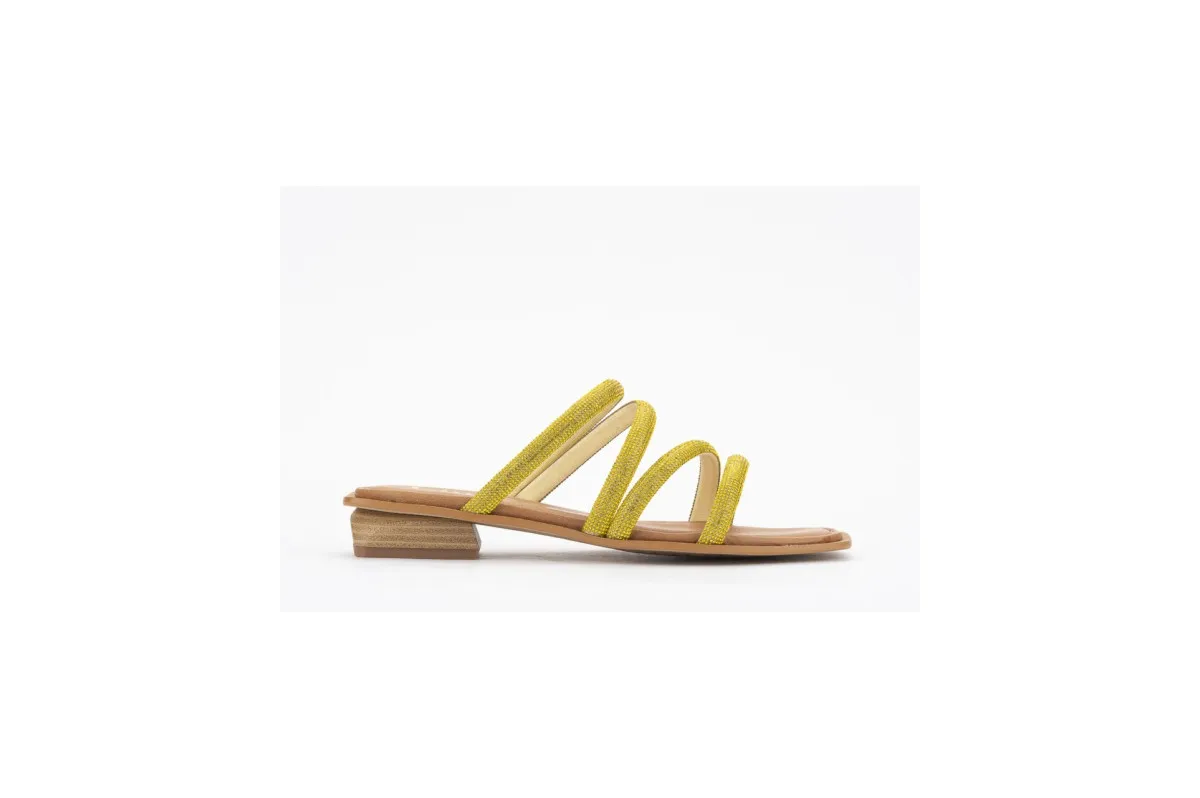 Mules à petit talon multi lanières - Jaune
