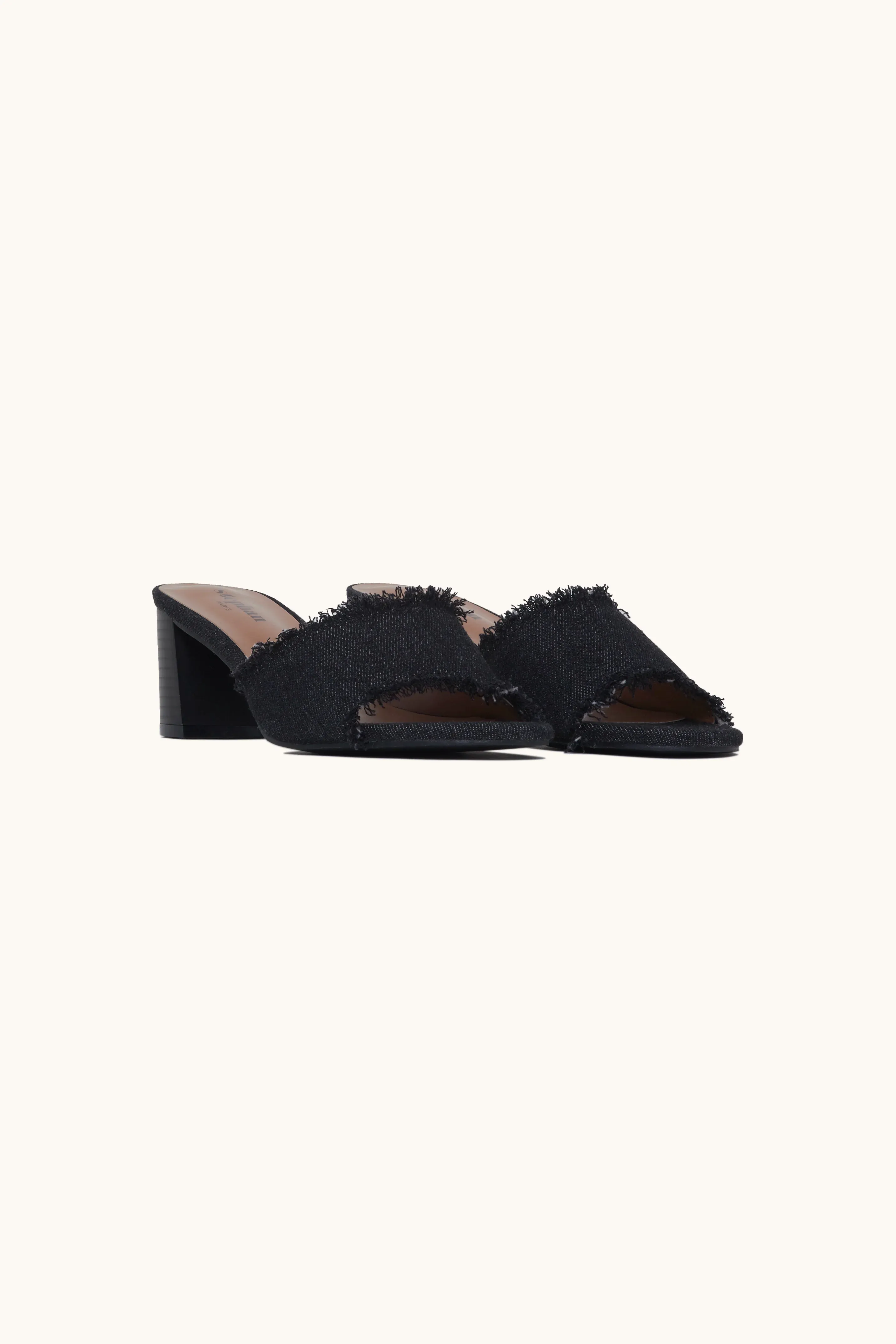 Mules à talon en dénim noir