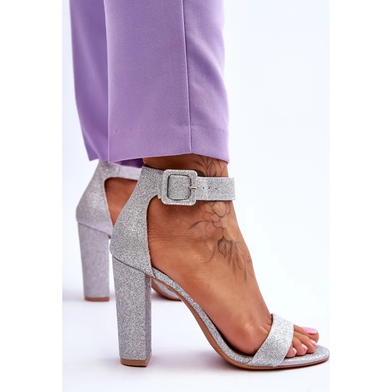 NFR Sandales à Talon pour Femme Paillettes Argentées Joalice