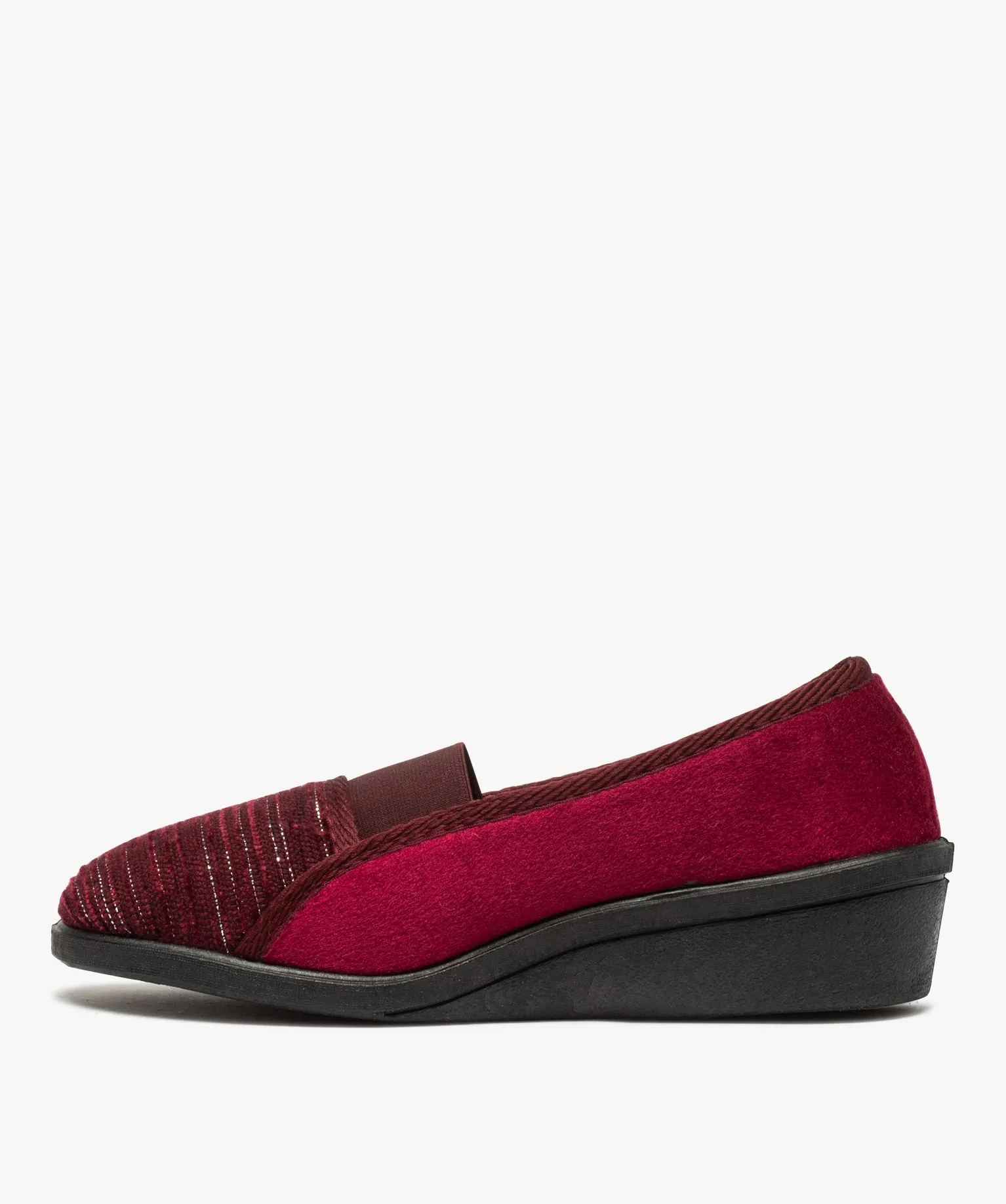 pantoufles femme a talon compense dessus elastique rouge chaussons
