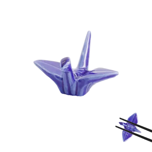 Pose baguettes grue origami bleue 