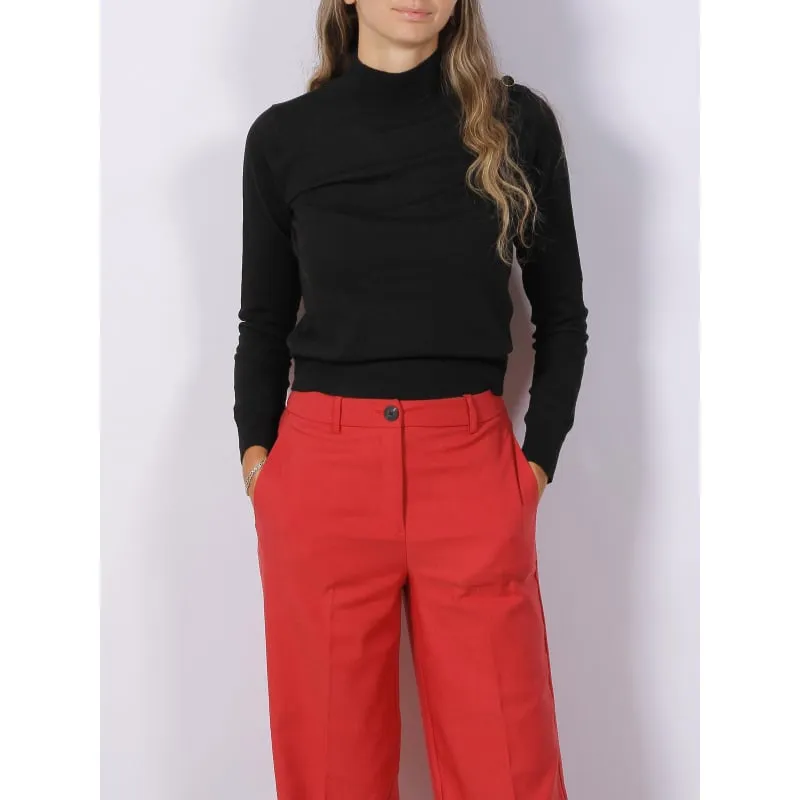 Pull fin col montant boutons bauhaus noir femme - Tiffosi | wimod