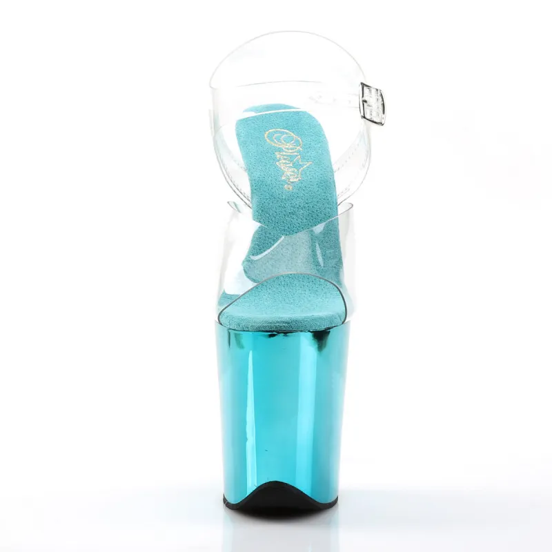 Sandale transparente plateforme bleue turquoise à talon 20 cm 