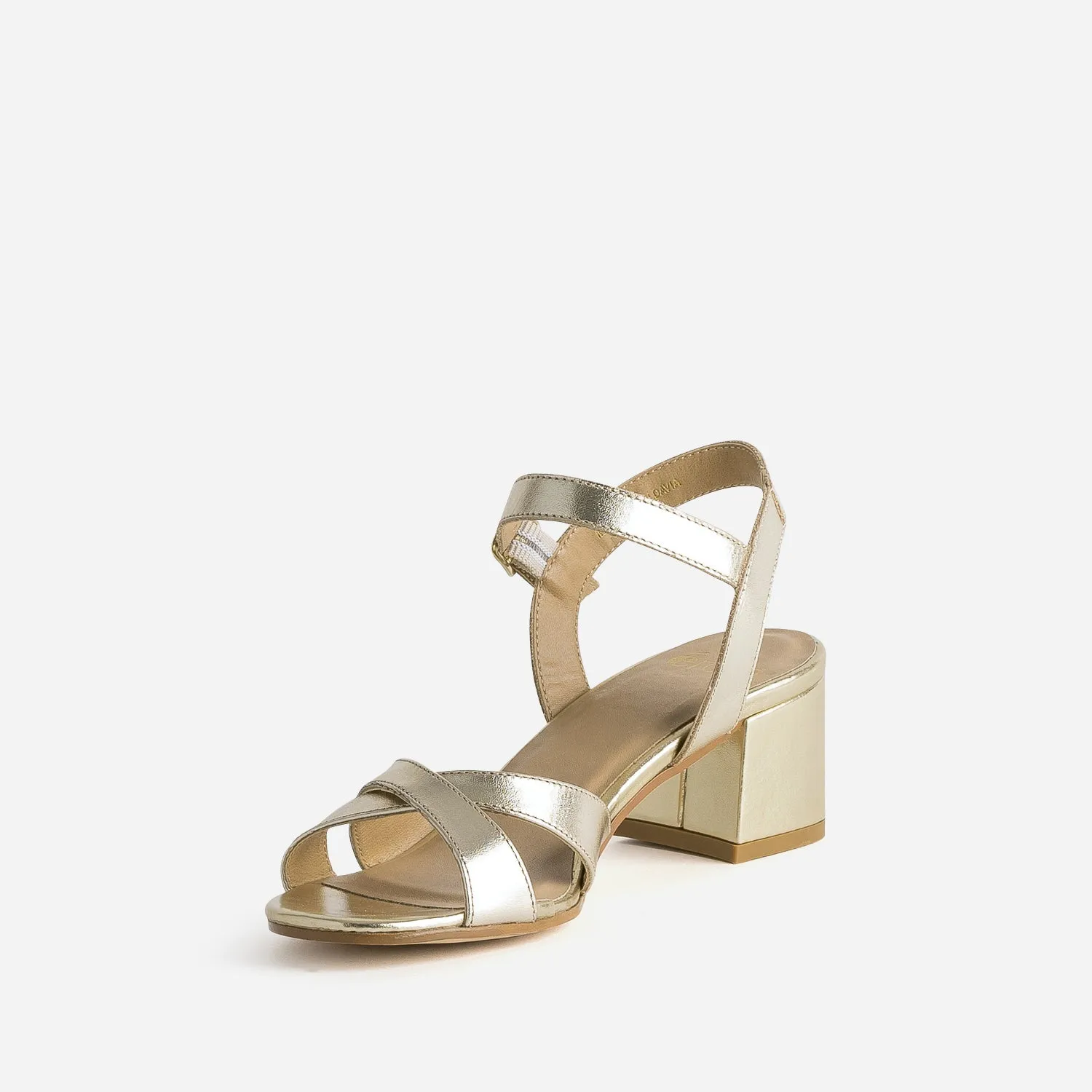 Sandale à talon dorée cuir - Sandales Femme | ERAM