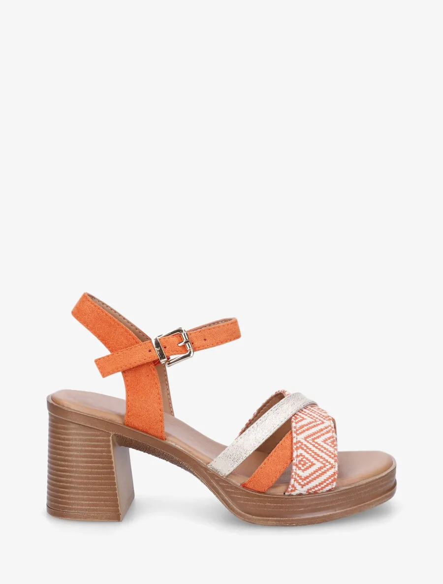 Sandales à talon à imprimé losanges - Orange