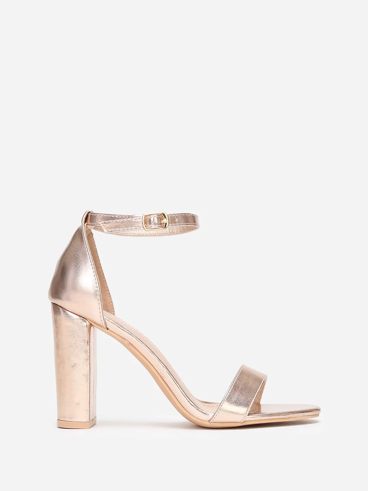Sandales à talon et double brides- Doré rose