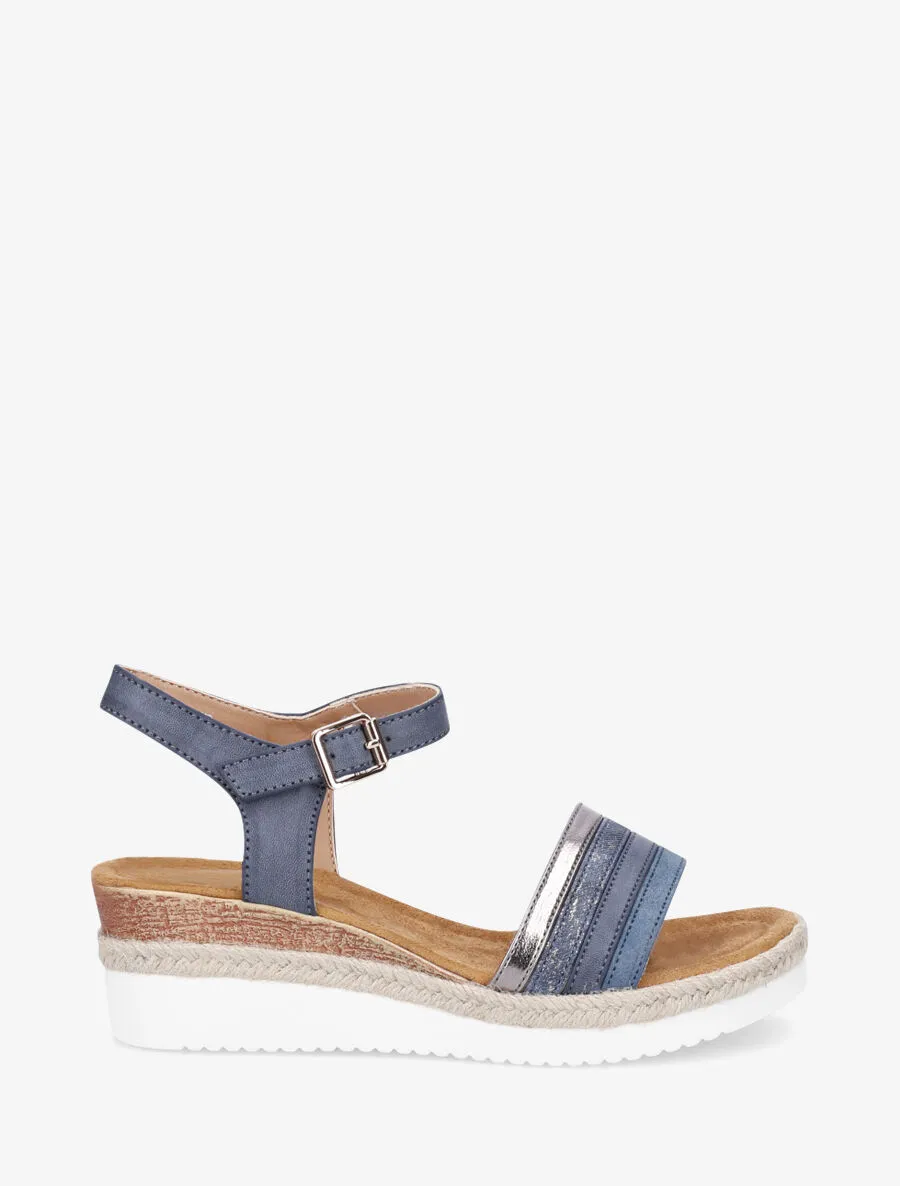 Sandales fantaisie à talon compensé - Bleu