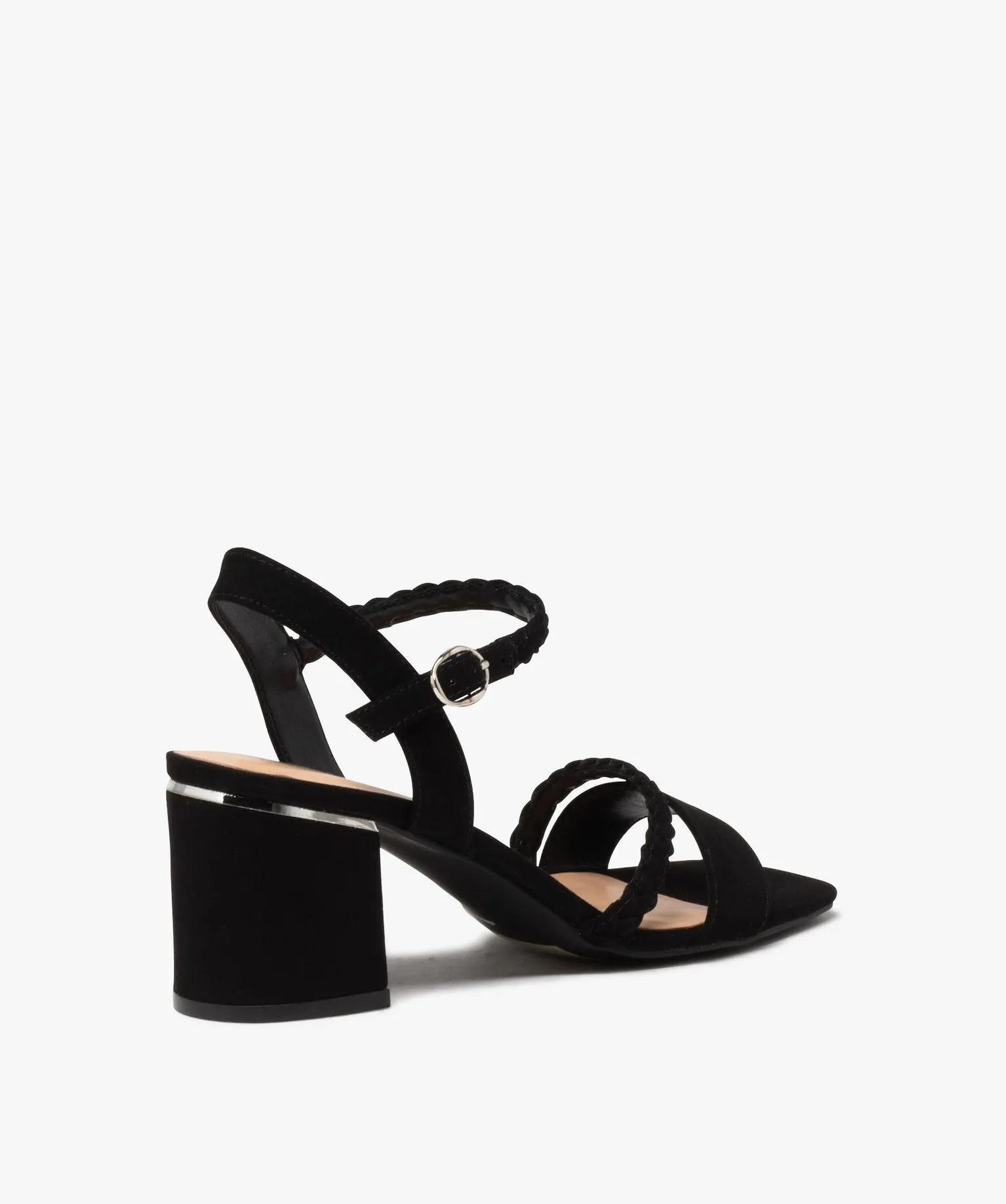 sandales femme a talon carre avec lisere metallise avec brides tressees en suedine noir sandales a talon