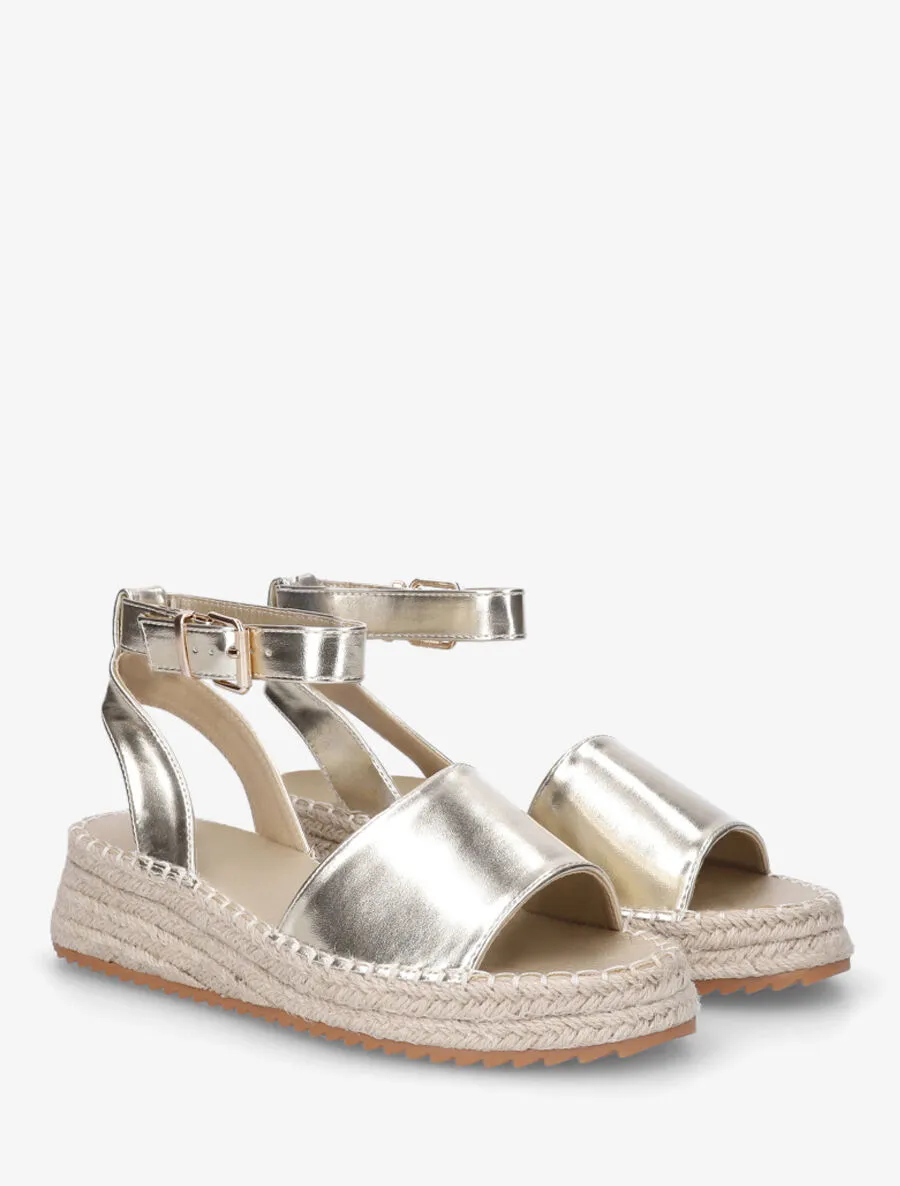 Sandales style espadrille à talon compensé - Or
