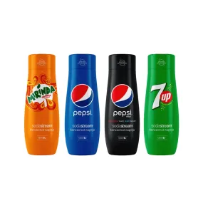 Set de sirops pour les machines à eau gazeuse SodaStream (Pepsi x Pepsi Max x Mirinda x 7Up), 4 x 440 ml
