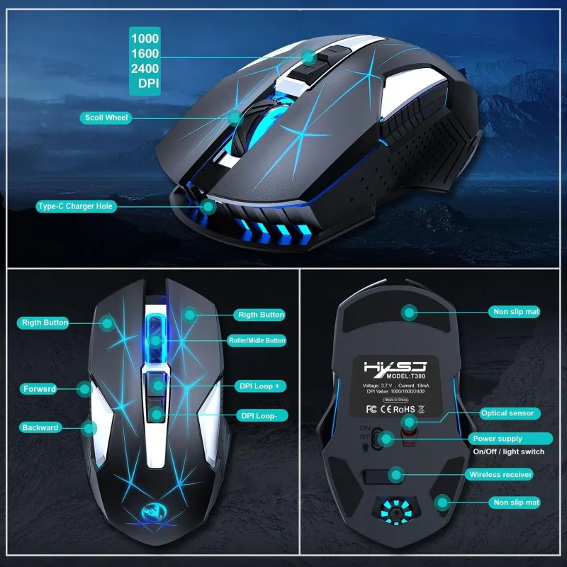 Souris Sans Fil 7 Boutons 2400DPI Lumineuse Rechargeable