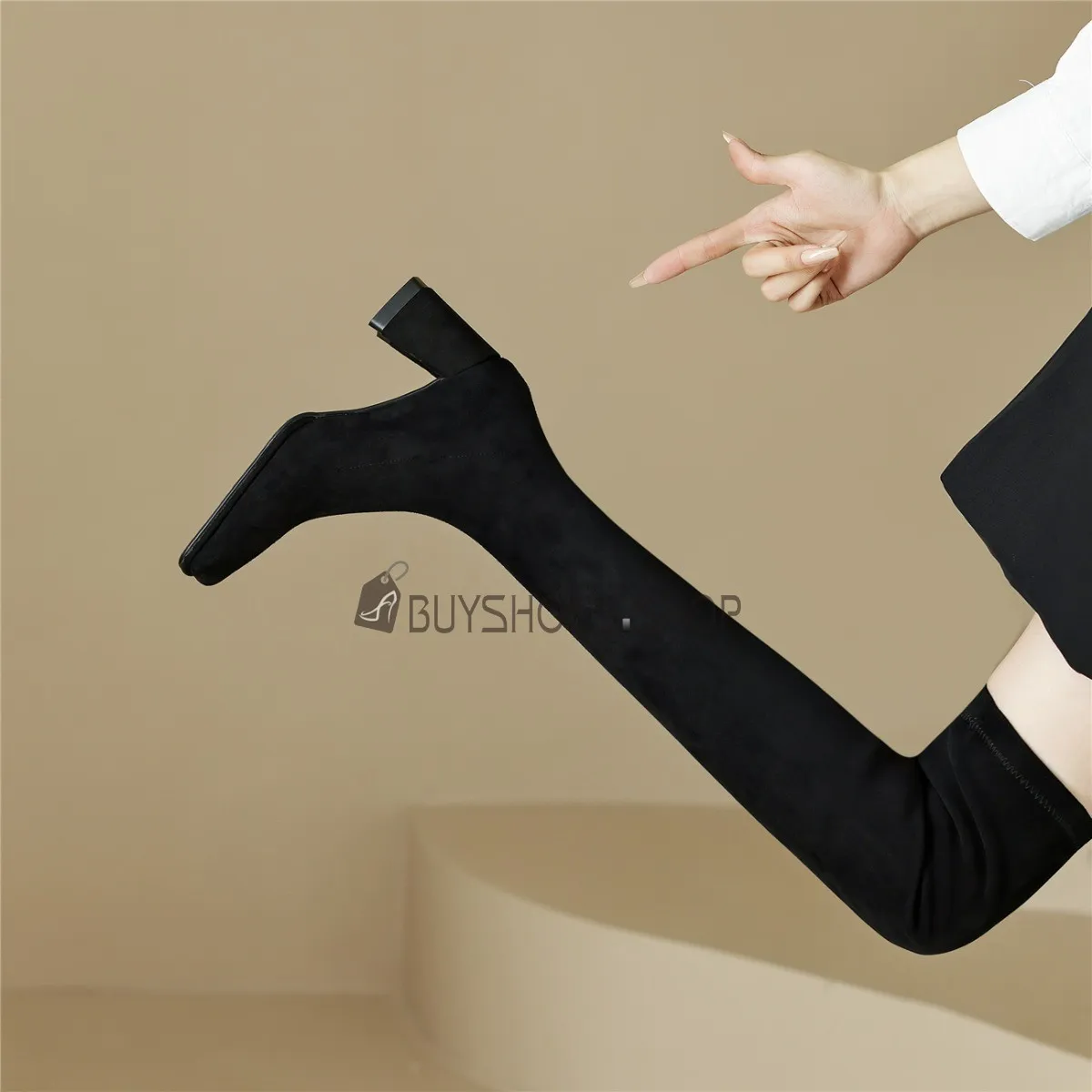 Suède Bottes Hautes Femme Talons Epais Chaussette Overknee Boots Talon Carré Femme Bout Carré Habillé À Talon Fourrées