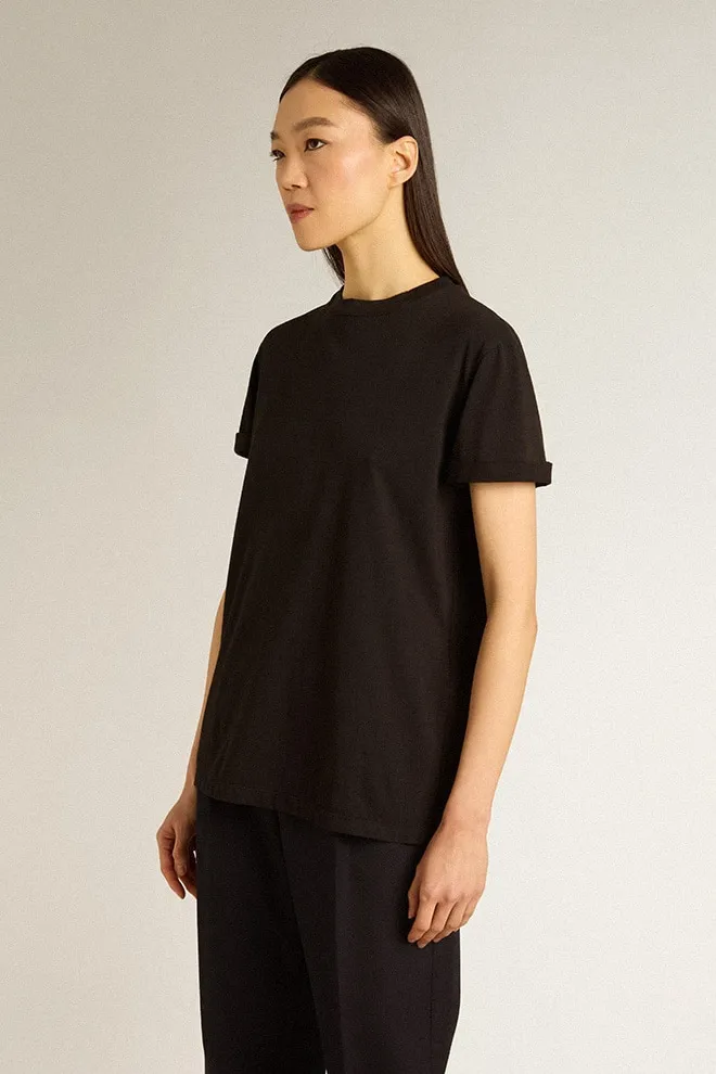T-shirt regular noir pour femme avec traitement effet usé | Golden Goose