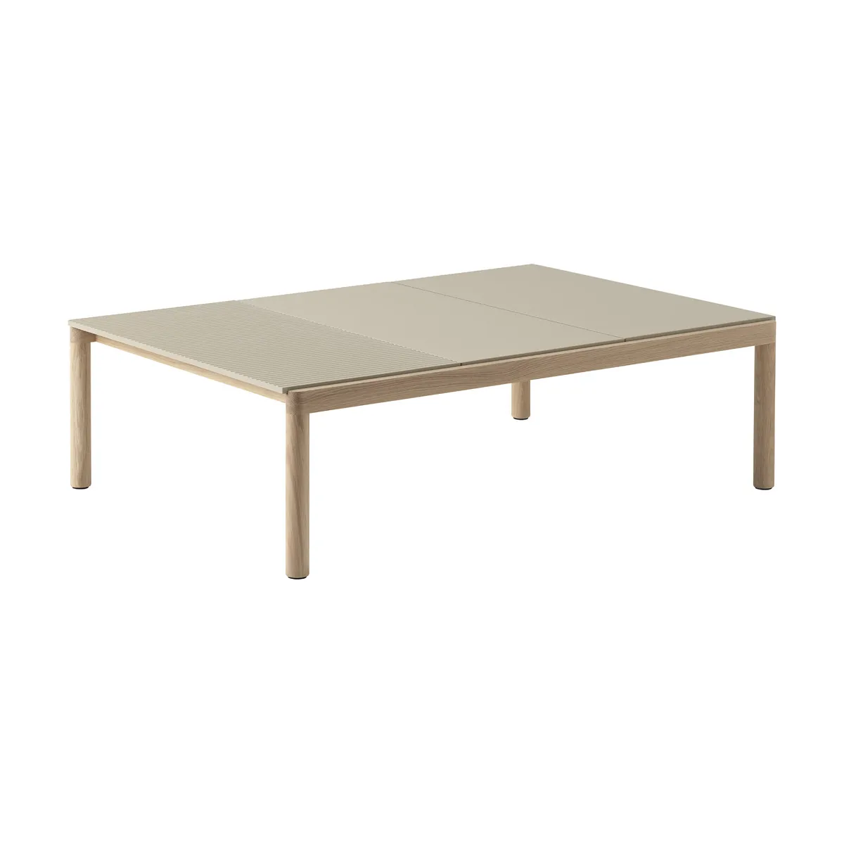 Table basse en grès beige sable wavy et chêne naturel 85 x 120 cmCouple