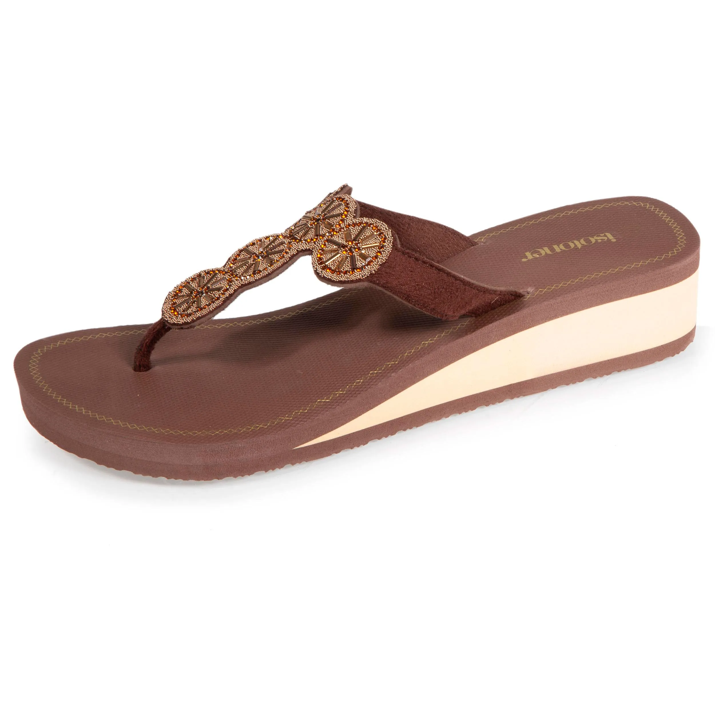 Tongs Femme perles talon Marron