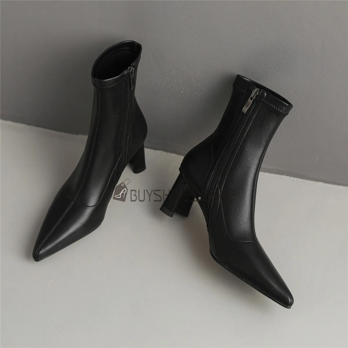 Vernis Talon Mi Haut Femme Belle Talon Epais Simili Cuir D hiver Moderne Bottines Femme Business Casual Chaussettes