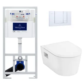 Villeroy & Boch Pack WC Bâti-support Villeroy & Boch + WC sans bride Hansgrohe EluPura + Abattant softclose + Plaque Chrome (VCN